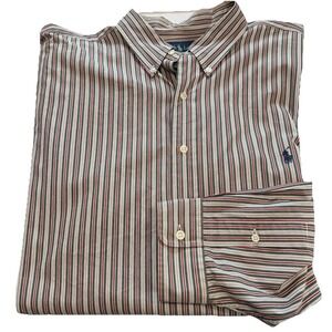 Polo Ralph Lauren Green Red Striped Button Down Cotton Shirt Size‎ 2XB